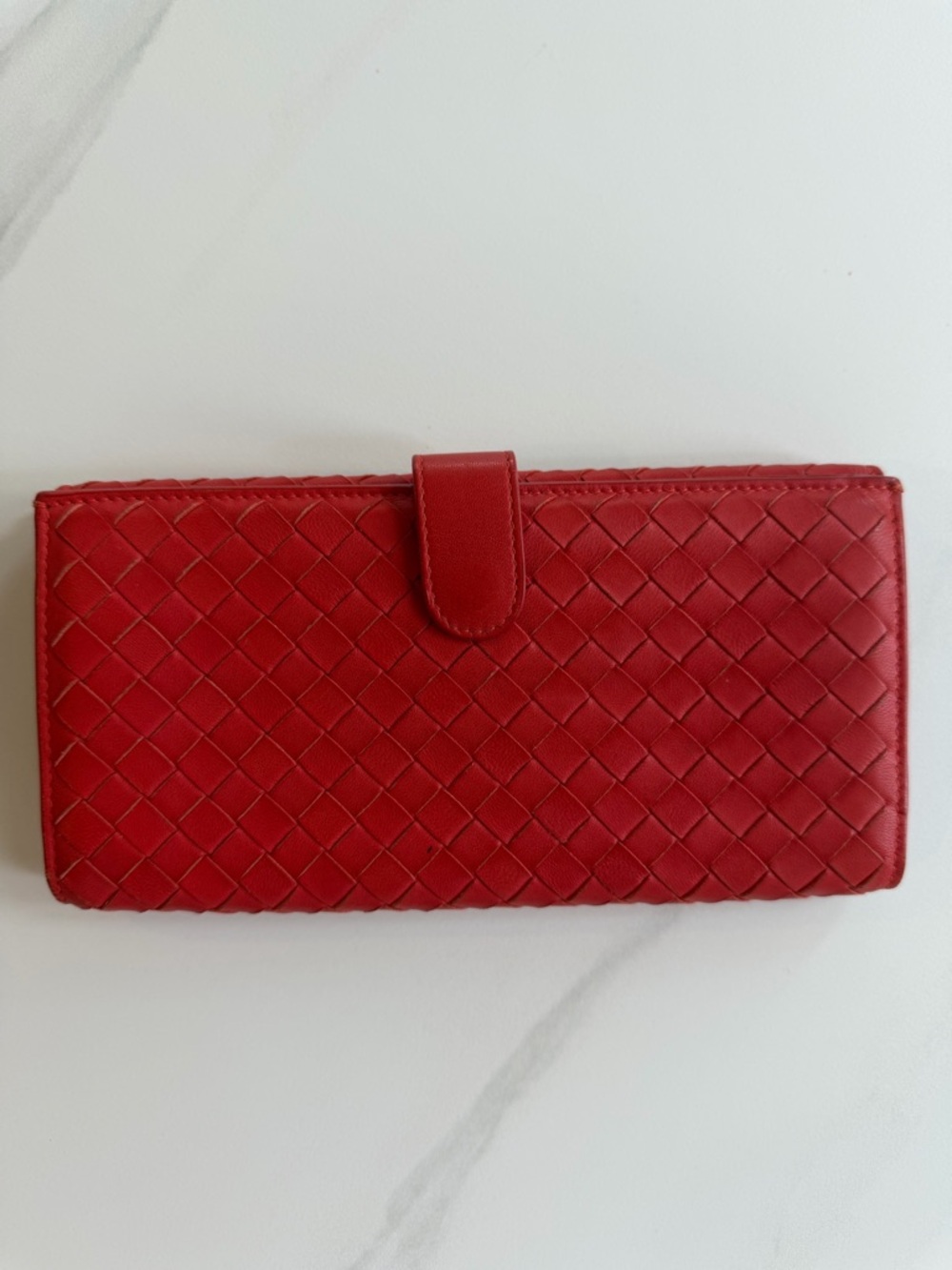 Bottega Veneta Red Woven Leather Snap Wallet